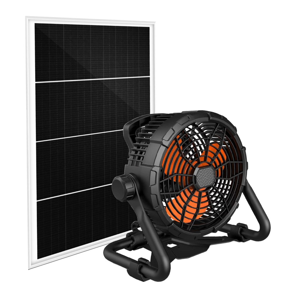 Ventilador de piso eléctrico con ventilador de soporte recargable solar con luz de noche y DC Adoptor de panel